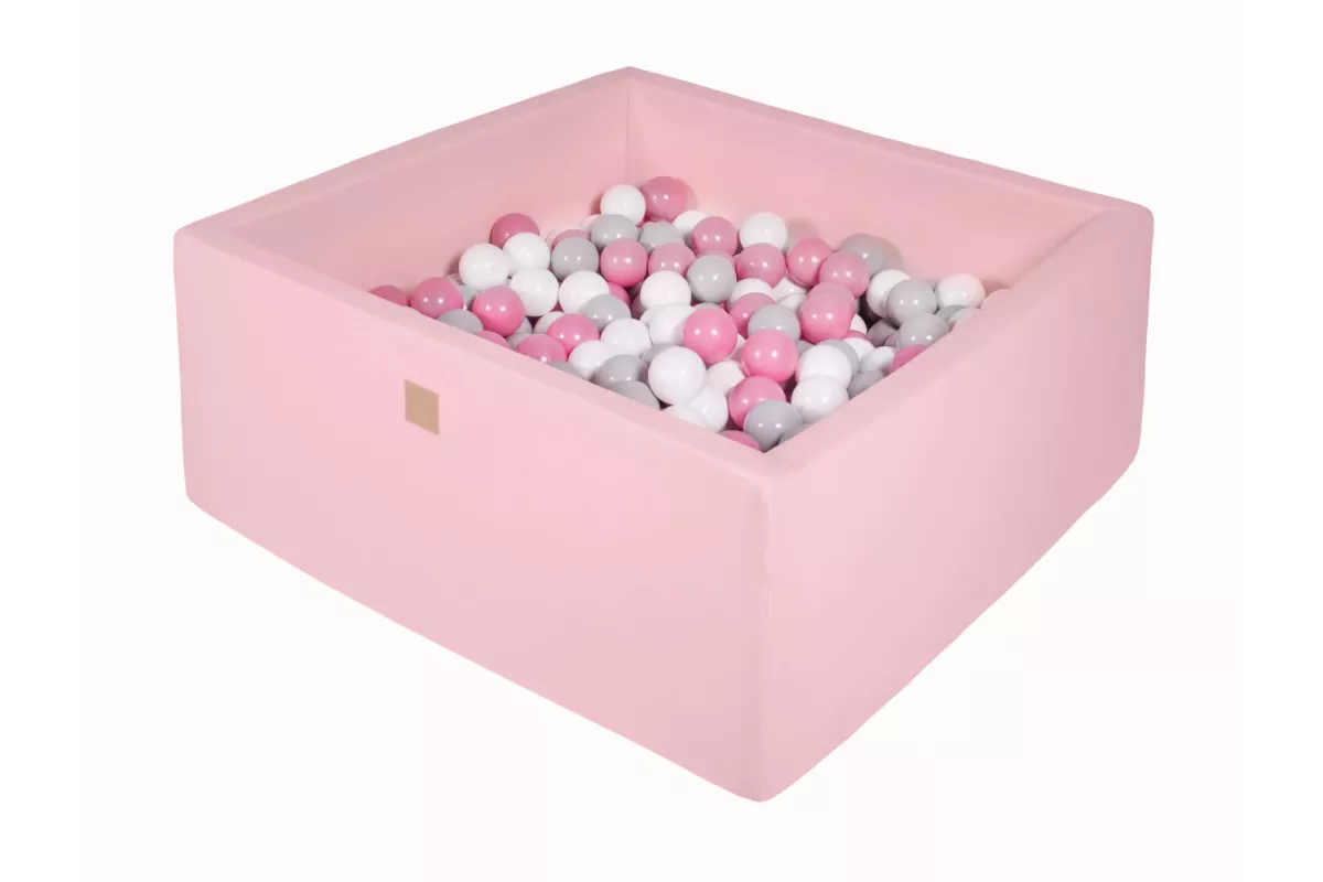 MeowBaby® Piscina di palline quadrate 7cm per bambini, 90x90x40cm/200 palline, Cotone, Rosa chiaro